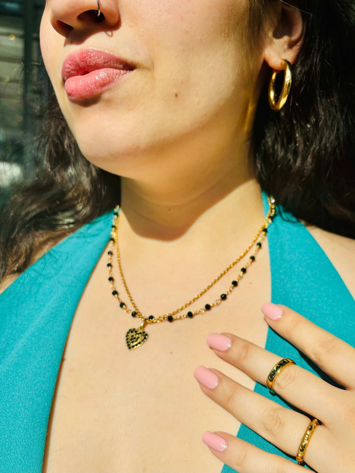 Onyx Beaded Chain Necklace