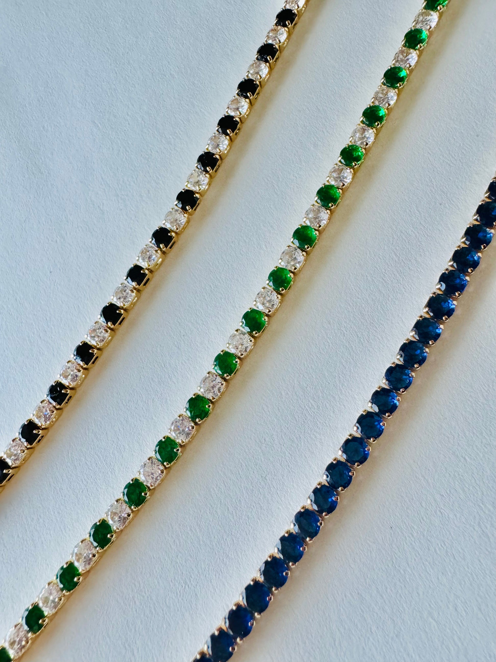 Nebula Spotted Tennis Bracelet, Clover Dotted Tennis Bracelet, Bahama Blue Tennis Necklace